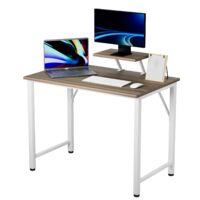 Bureau Informatique 80x40cm, Table d'ordinateur Simple, Petit Bureau Ordinateur avec Support Amovible de Surélévation, Adapté au Bureaux, au Salon, à la Maison Marron
