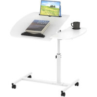 Bureau avec Roues, Table de Lit a Roulette, Tableau D'ordinateur de Bureau à Réglage pour Ordinateur Portable avec Fente et Porte-gobelet, Debout Mobile 60X40CM, Pliable Blanc