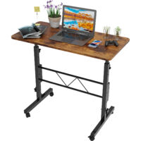Bureau Debout Portable avec roulettes, Table Ordinateur Mobile Réglable en Hauteur, 80x40cm Petit Table D'ordinateur Mobile, Table de Lit pour Canapé, Table d'appoint pour Chambre Marron