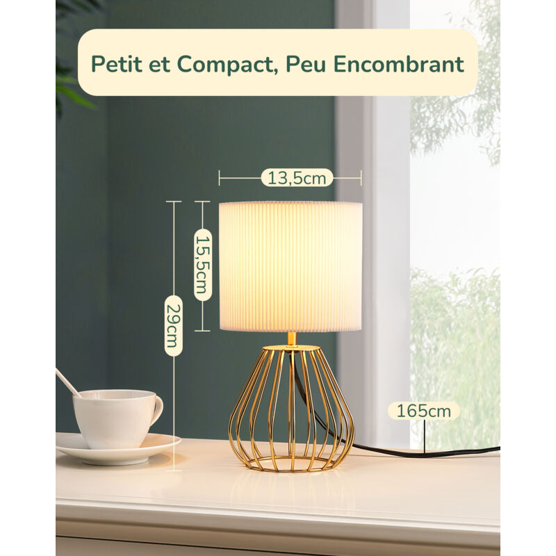 EDISHINE Lampe De Chevet Avec Ampoule LED E14, 2700K Lumière Chaude, Plissé Ivoire Or