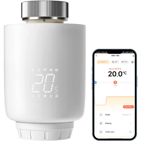 DEWENWILS Tête thermostatique connectée WiFi, thermostat radiateur programmable, compatible Alexa & Google Assistant, Tuya APP (1/5)