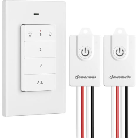 DEWENWILS Kit d'interrupteur d'éclairage sans fil, 2 récepteurs + 1 émetteur mural amovible, portée de 30m