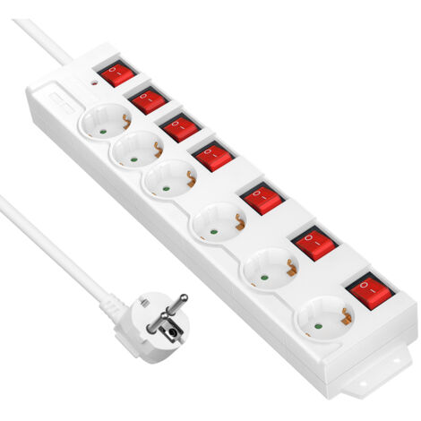 DEWENWILS Multiprise 6 prises 16A + 7 interrupteurs, 230V 3680W max - Blanc, 3 m