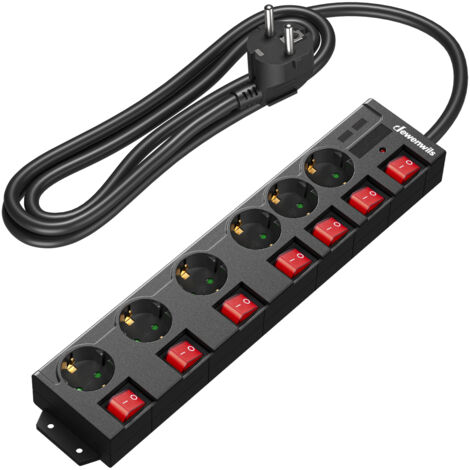 DEWENWILS Multiprise 6 prises 16A + 7 interrupteurs, 230V 3680W max - Noir, 5 m