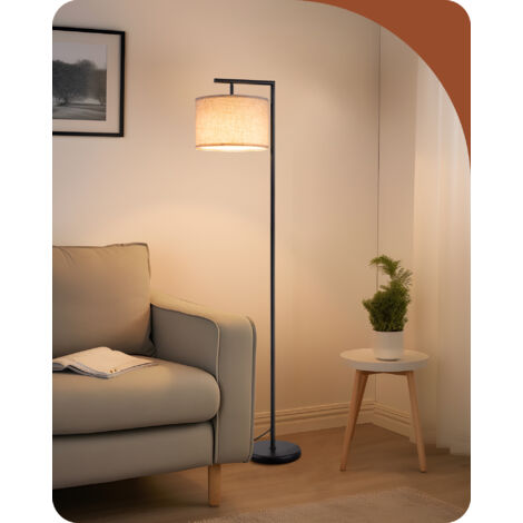 Lampadaire sur pied noir avec abat-jour rotatif en lin – Ampoule E27 2700K incluse – Hauteur 160 cm – Base stable en métal