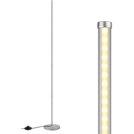 EDISHINE Lampadaire sur pied salon LED dimmable, 3000K blanc chaud, H146cm, interrupteur à pied, lampe d'ambiance moderne, argenté