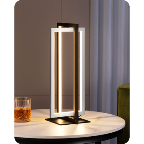 EDISHINE Lampe de table LED en métal, lampe de chevet 750LM dimmable, 3000K-4500K-6000K, noir et argenté