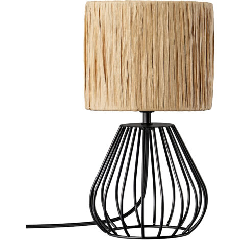 EDISHINE - Lampe à poser - E14 ampoule LED incluse - boho abat-jour en papier raphia - base cage en fer