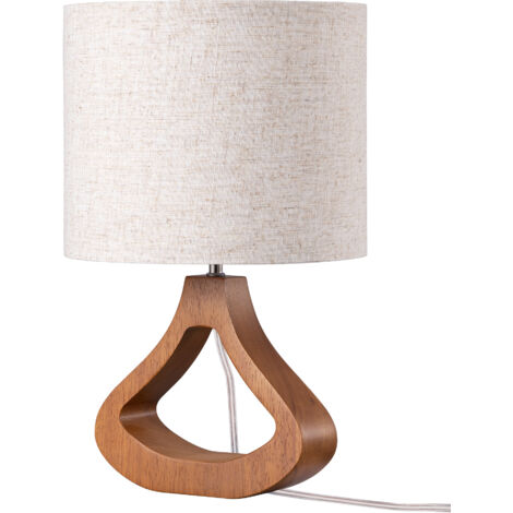 EDISHINE - Lampe à poser - E27 ampoule LED incluse - abat-jour en lin - base en bois massif de teinte chêne moyen
