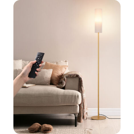 EDISHINE Lampe sur pied pour salon avec abat-jour en lin et télécommande, température de couleur et luminosité réglables en continu, avec ampoule LED E27 dimmable, 165 cm