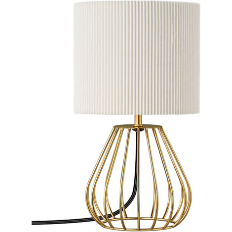 EDISHINE - Lampe à poser - E14 ampoule LED incluse - abat-jour ivoire plissé - base métallique dorée en forme de goutte d'Eau