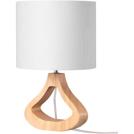 EDISHINE - Lampe à poser - E27 ampoule LED incluse - abat-jour en lin blanc - base en bois massif de teinte chêne clair