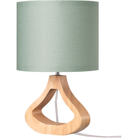 EDISHINE - Lampe à poser - E27 ampoule LED incluse - abat-jour vert kaki - base en bois massif de teinte chêne clair