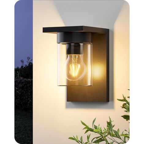 EDISHINE Applique Murale Extérieure, Lampe Murale avec Verre Transparent, IP44 Étanche, E27 max. 15W