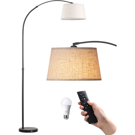 EDISHINE Lampadaire sur pied salon LED dimmable H143-176 cm – 3 températures de couleur – Lampe Arc avec Tête Rotative et Structure en Métal – Douille E27 avec Ampoule LED 9W Incluse