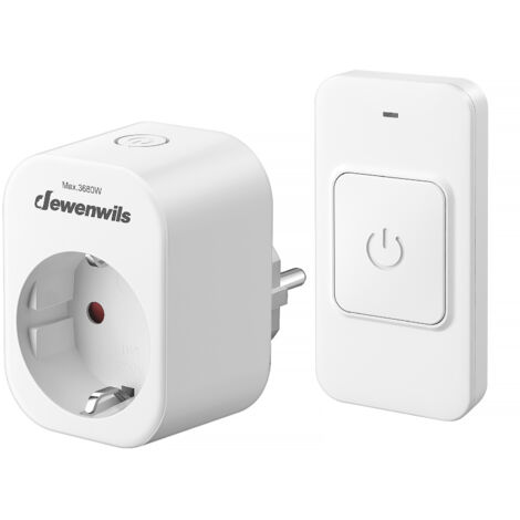 DEWENWILS Prise télécommandée — 3680W 16A — Interrupteur magnétique 1 bouton — Portée 30m préconfigurée — Pour lampes & appareils ménagers, couleur blanche (1/5)