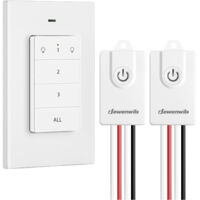 DEWENWILS Kit d'interrupteur d'éclairage sans fil, 2 récepteurs + 1 émetteur mural amovible, portée de 30m