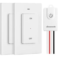 DEWENWILS Kit d'interrupteur d'éclairage sans fil, 1 récepteur + 2 émetteurs muraux amovibles, portée de 30 m