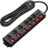 DEWENWILS Multiprise 6 prises 16A + 2 USB + 7 interrupteurs, 3680W max - Noir, 5 m