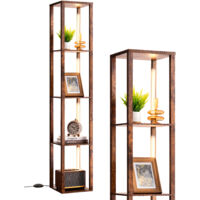 EDISHINE - Lampadaire sur pied salon LED dimmable H163 cm – 3 températures de couleur – Interrupteur à pied – Étagère en bois – Luminosité max. 1530LM