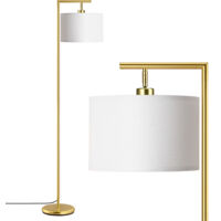 EDISHINE Lampadaire sur pied salon, lampe à arc avec abat-jour rotatif en lin, interrupteur à pied, ampoule E27 2700K fournie, doré