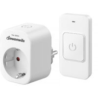 DEWENWILS Prise télécommandée — 3680W 16A — Interrupteur magnétique 1 bouton — Portée 30m préconfigurée — Pour lampes & appareils ménagers, couleur blanche