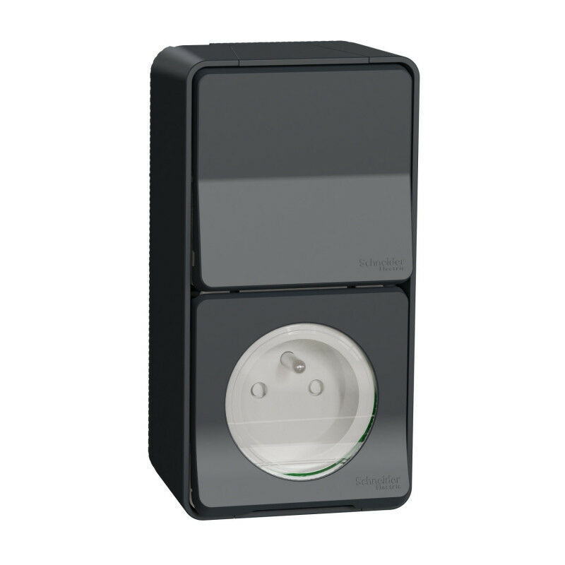 Mureva Styl - Prise courant 2P+T+va et vient verti. - saillie - IP55 IK08 - gris (MUR36025)