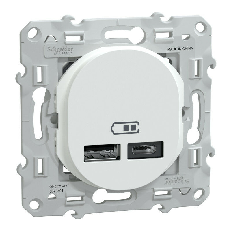 Ovalis - prise USB double - type A+C - Blanc - mécanisme seul - 5Vcc - 2,4A (S320401-S261)