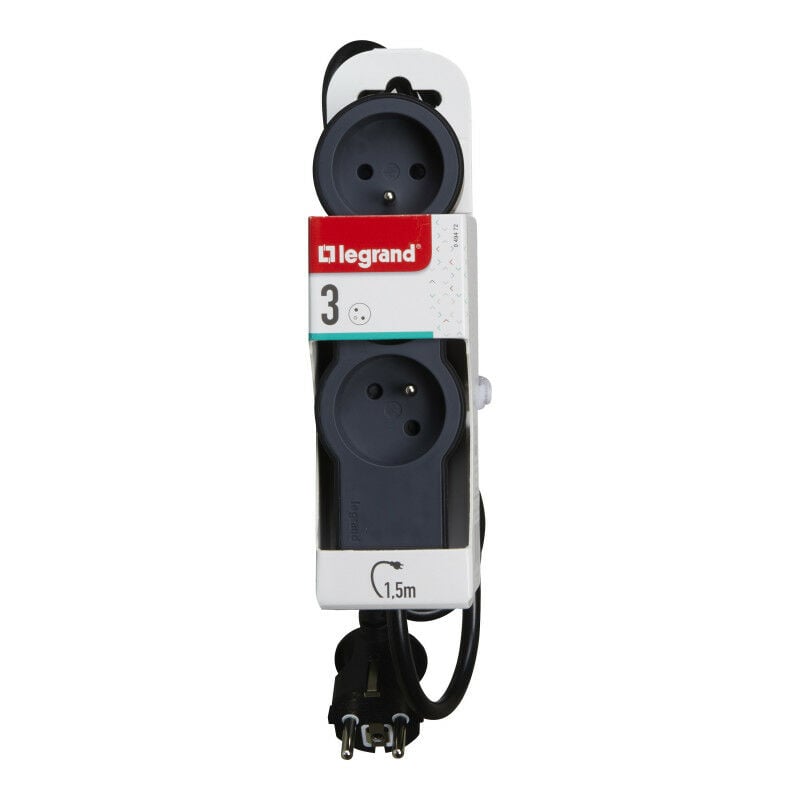 Legrand - Rallonge multiprise rotative avec 3 prises de courant Surface et  interrupteur à câbler - blanc et gris foncé - sans cordon