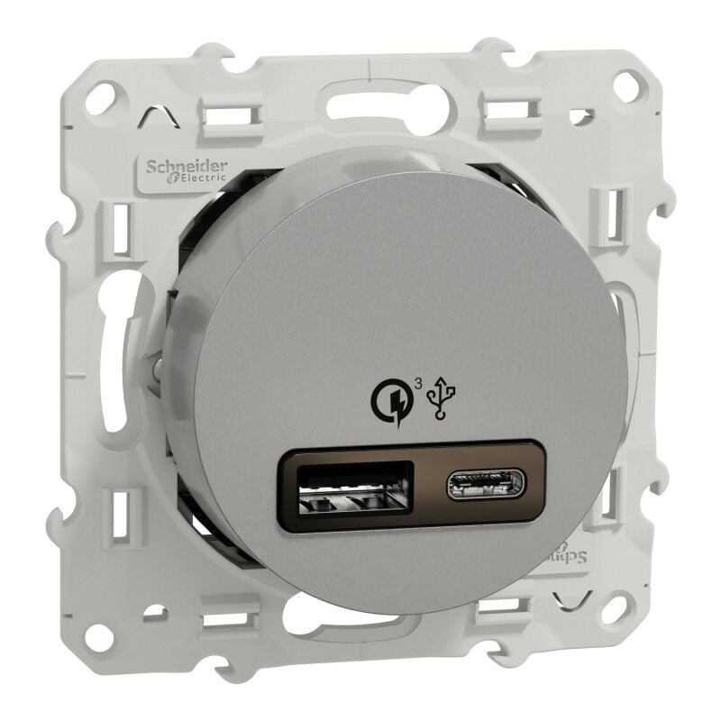 Odace - prise USB double - charge rapide - type A+C - aluminium - 18W -  3,4A (S530219)