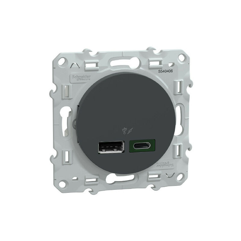 Odace - prise USB double - charge rapide - type A+C - anthracite - 18W -  3,4A - S540219 - Schneider Electric