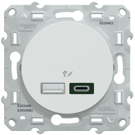 Schneider - Odace - prise USB double - type A+C - blanc Recyclé - 5 Vcc -  2,4A - Réf : S510401