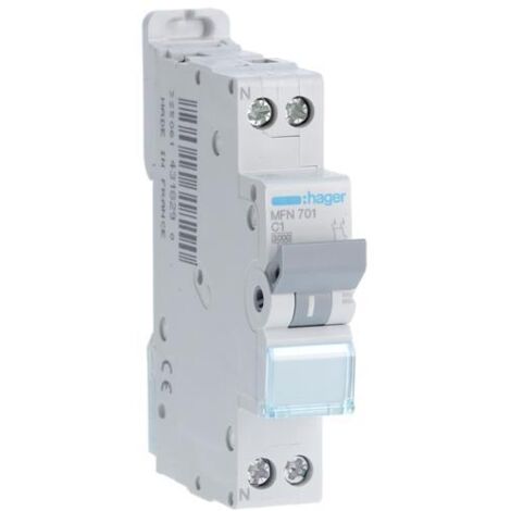 Disjoncteur 1P+N 3kA Courbe C 1A 1 Module HAGER MFN701