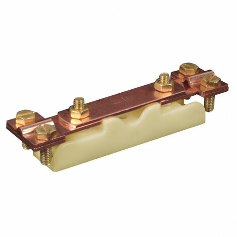 Eur Ohm – Barrette de terre cuivre 35 mm² – Longueur 140 mm – Hauteur 20 mm – Couple de serrage > 2,8 Nm – Pour câbles 4 à 10 mm