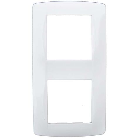 Eur Ohm – Plaque de finition 2 postes blanche – Entraxe 71mm – Finition brillante pour installation électrique – Ajustable en profondeur