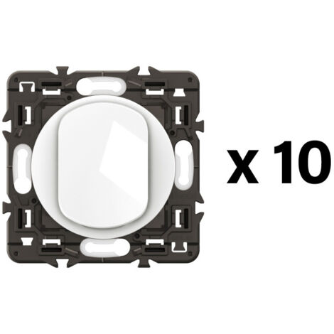 Lot 10 interrupteurs ou va-et-vient 10AX Céliane, enjoliveurs Blanc et supports (CL1001)