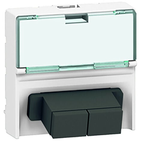 Prise traversée fibre optique 2xSC Mosaic 2 modules avec porte repère transparent et connexion push pull blanc (078617)