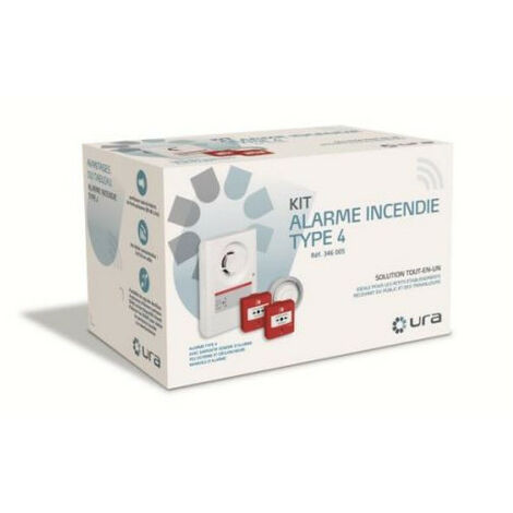 Kit alarme incendie type 4 – Alimentation électrique 230V – Mode de pose encastré – Diffuseur sonore et déclencheurs manuels inclus – URA