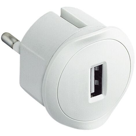 Prise USB 5V 1,5A maximum avec fiche 2 Pôles 10A et encombrement réduit blanche LEGRAND 050680