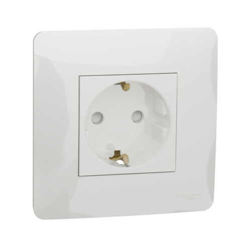Unica - prise 2P+T - DE - bornier à vis - Blanc - méca + plaque (NU203718) (1/4)