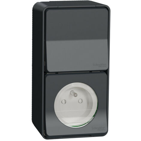 Mureva Styl - Prise courant 2P+T+va et vient verti. - saillie - IP55 IK08 - gris (MUR36025)
