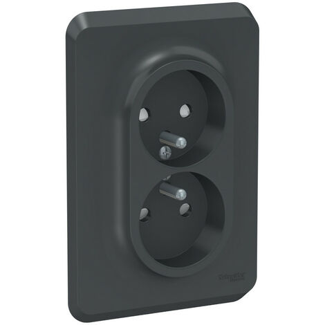 Unica - prise double 2P+T pour boîte 1P - FR - vis - Anthracite - méca + plaque (NU406954)