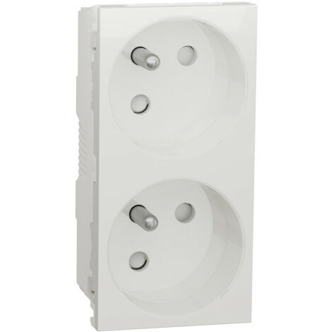 Schneider Electric – Prise de courant double 2P+T 16A 250V – Angle 45° pour goulotte OptiLine – Connexion rapide – NU306918T