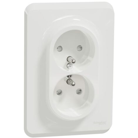 Schneider Electric – Prise double 2P+T pour boîte 1 poste – Intensité 16A – Tension 250Vca – Bornier à vis – Couleur blanche - NU406918