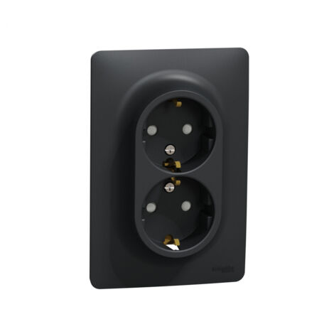 Schneider Electric – Prise double 2P+T pour boîte 1 poste – NU206754 – 16A 250Vca – Montage vis – Couleur anthracite – Pour installations électriques modernes (1/4)