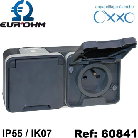 Double prise de courant 2P+T - 16A - IP55 - Oxxo - Anthracite - 60841 - Eur'Ohm