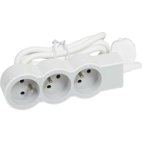 Rallonge électrique avec fiche plate et double prise 3m H05VV-F 3G1,5 blanc