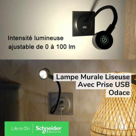 Odace - liseuse - avec prise USB-A - 2,1A - anthracite (S540002)