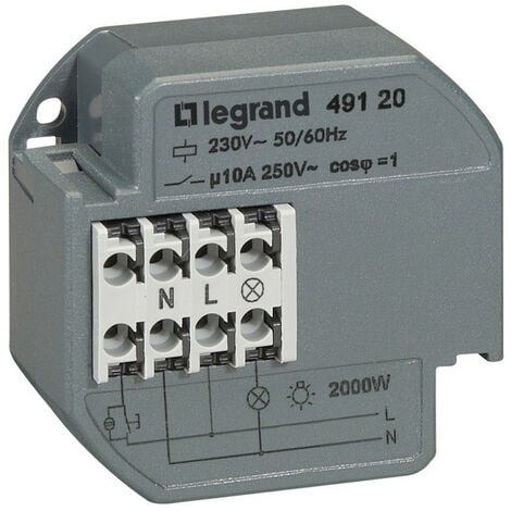 Legrand 093005, Télérupteur à encastrer unipolaire silencieux 10A 230V~