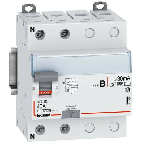 Interrupteur différentiel DX³-ID vis - 2P 40A TypeB 30mA - 4 modules  (411956)